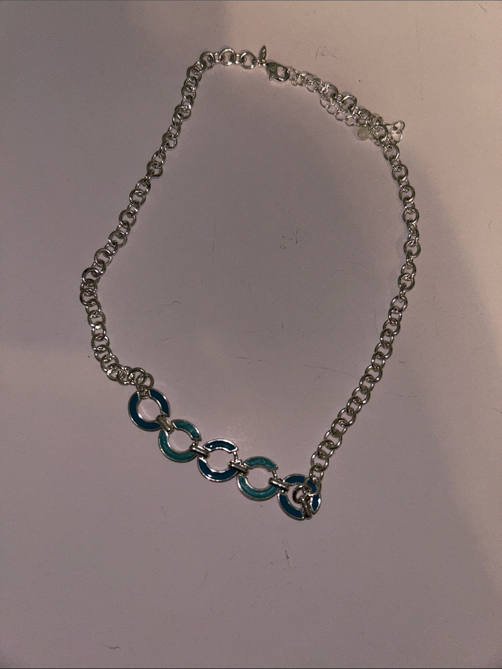 Premier Designs Silver Necklace with Teal Link Accents